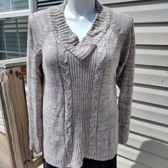 Vintage Jason Maxwell 2X Plus Size Oatmeal Tweed V-Neck Fisherman Style Sweater - Picture 2 of 12